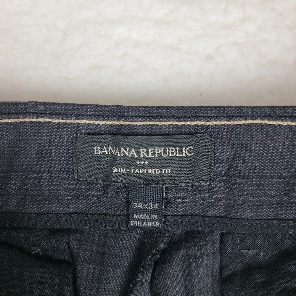 Banana Republic Pants Mens 34x34 Dark Gray Plaid Slim Tapered Fit Dress Slacks